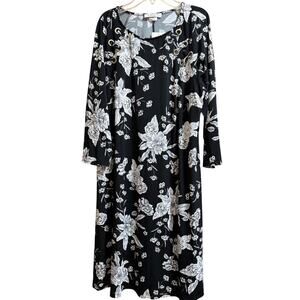 Chaus New York Black White Floral Long Sleeve Midi Dress - XL - NWT - $69 MSRP